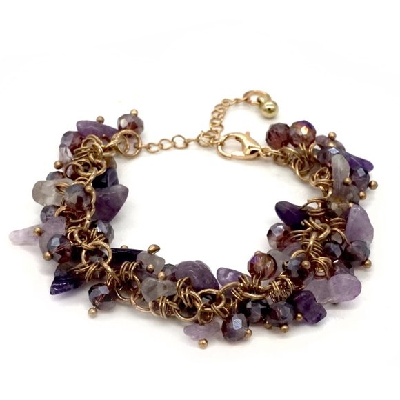 Natural Amethyst Gemstone Bracelet Purple, Gold Chain. - Picture 4 of 4